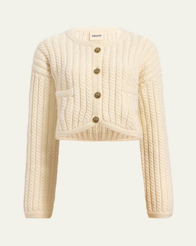Balser Cashmere Cable-Knit Crop Cardigan